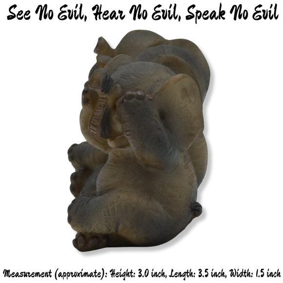 Elephant See No Evil, Hear No Evil, Speak No Evil Resin Figurine 3Hx3.5Lx1.5W - Picture 7 of 7